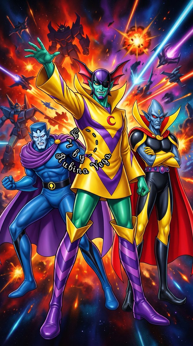 RubinaVega0's tweet photo. The Villains🌝
#Getter_Robo
#grendizer
#grendizerU
#goldrake
#goldorak
#Mazinkaiser
#Great_Mazinger
#Duke_Fleed
#Daisuke
#Koji_Kabuto
#Mazinger
#King_Vega
#Blaki
#Zuril
#ブラッキー隊長
#ズリル
#恐星大王ベガ
#鋼鉄ジーグ
#UFOロボグレンダイザ
#グレンダイザー
#グレンダイザーアニメ https://t.co/Fmidut4d8Z