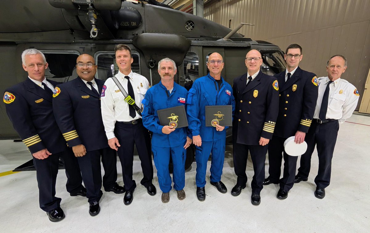 austinfiredept's tweet photo. Congratulations to Austin Fire Captains DJ Walker, Matt McElearney and Lieutenant Matt Avery (not pictured) for being honored with the Sikorsky Rescue Award. The award was presented for skill, courage and heroic efforts to save lives during the July 2025 Central Texas floods. https://t.co/1xmu6Vrfn6