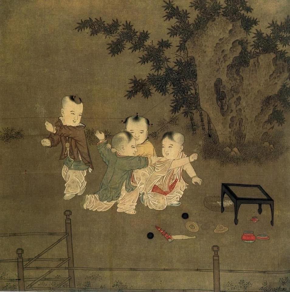 Song Dynasty artist 
(Chinese, early 12th century) 

Palace Children Playing 
(c. 1120)
Ink and color on silk
National Palace Museum, Beijing

Created by a Song Dynasty artist around the early 12th century, “Palace Children Playing” depicts a scene of leisure and innocence within