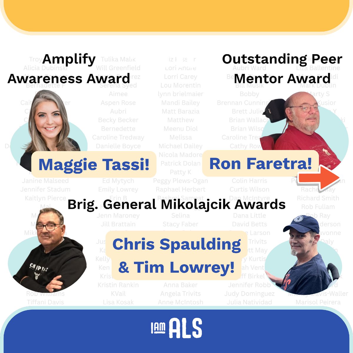 iamalsorg's tweet photo. Congratulations to the 2026 Community Award Recipients! 🎉

🤝 Outstanding Advocate: Jennifer Robb &amp; Justin Upchurch
🤝 Peer Mentor: Ron Faretra &amp; Tim Lowrey
🤝 Courageous Leadership: Deb Winters
🤝 Mary Ann Abeska Spirit Award: Erin Taylor
🤝 Amplify Awareness: Maggie Tassi https://t.co/t4uAA5PtJL