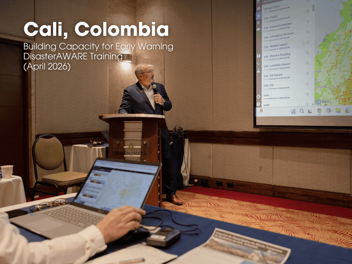 PDC_Global's tweet photo. As part of the “Building Capacity for Early Warning” project sponsored by our partners at https://t.co/gWEoWR91P4, we were excited to be in Cali, Colombia this week to kick off DisasterAWARE training and the institutionalization of its use within standard operating procedures.
 
A big mahalo (thank you) to the Sistema de Gestión de Riesgos de Emergencias y Desastres (SGRED) for their commitment to the project and continued support!
 
DisasterAWARE (https://t.co/9JfTa5K7ST) training was provided to partner agencies to build operational capacity and strengthen early warning procedures. PDC also conducted a “Training of Trainers” for fifteen personnel, who will be able to deliver future DisasterAWARE trainings in the region as certified trainers.
 
The Enhanced Early Warning project, conducted in collaboration with https://t.co/gWEoWR91P4 and the City of Cali, focuses on developing new communication mechanisms within DisasterAWARE and supporting local institutions in operationalizing the system as a real-time decision-support and alerting tool. It also expands landslide risk analysis tools and capabilities for early warning within DisasterAWARE to mitigate risk for landslide-prone areas in Cali and surrounding communities. By combining technology innovation and risk analysis with capacity building and collaboration, this initiative aims to close critical information gaps that often place at-risk populations at greater danger during emergencies.
 
Learn more about this project: https://t.co/oMf3lTRYUa
 
#earlywarningforall #saferworld #cali #colombia #landslides #landslide #training #preparedness #disasterpreparedness #alert
@twilio
@riesgocali
@alcaldiadecali
@univallecol
@UNGRD
@DagmaOficial
@ticalcaldiacali
@IDEAMColombia