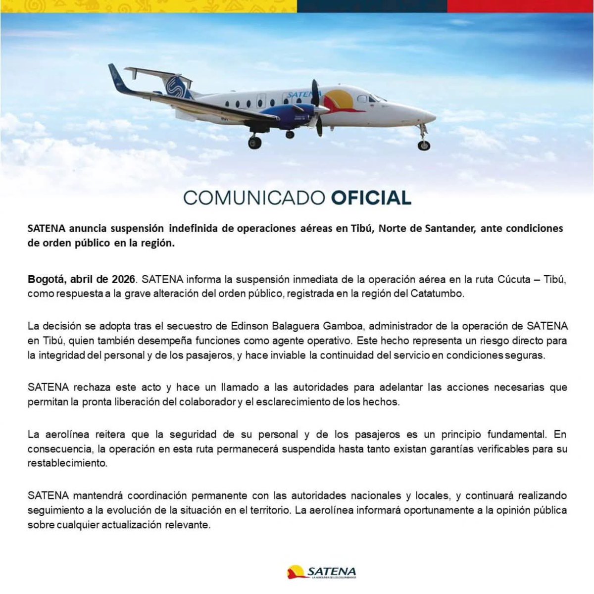 ClaroRichar's tweet photo. Los hechos de violencia y falta de garantías de seguridad siguen generando atraso para nuestro pueblo, lo que en algún momento se convirtió en desarrollo y conexión con el resto del país hoy queda estancado nuevamente. @AerolineaSatena @MinTransporteCo @mindefensa https://t.co/DOAP8L9hLp