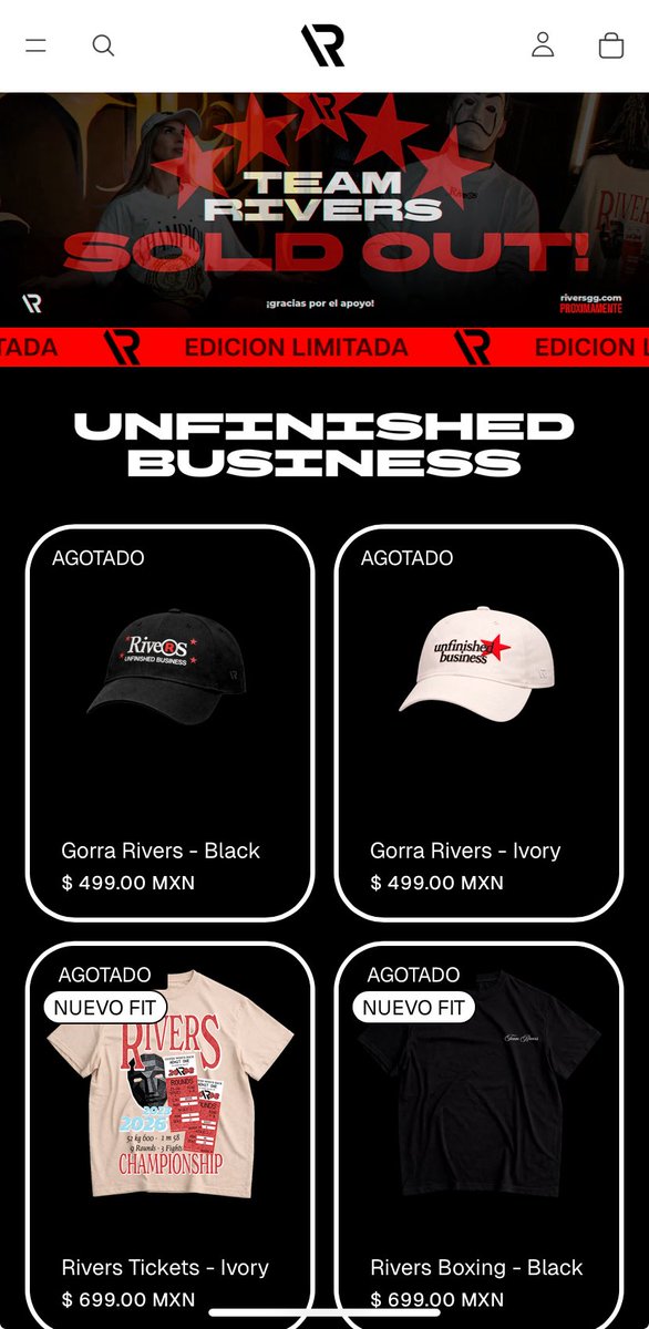 Oficialmente toda la merch, está agotada, si pude comprar, gracias Rivers 🫶🏻