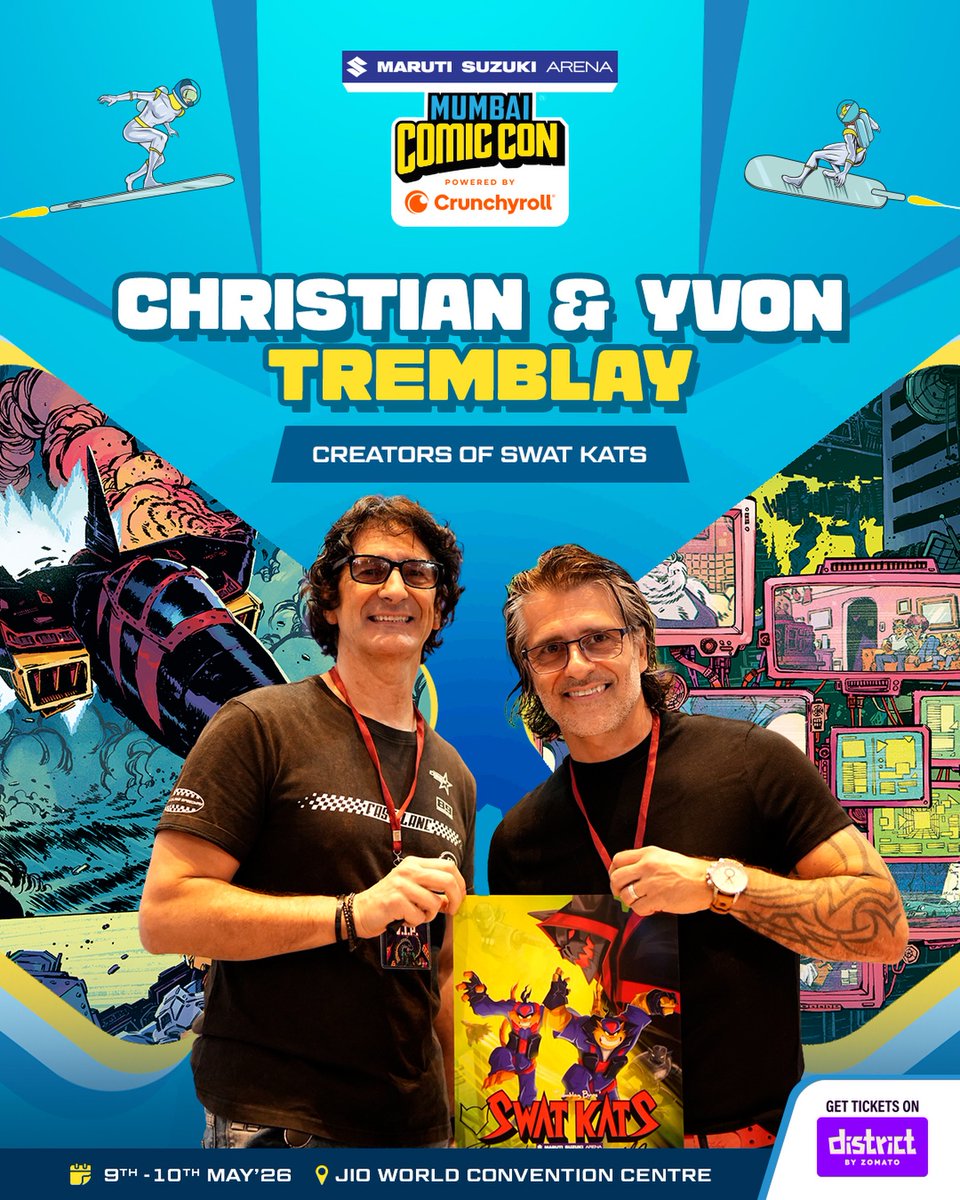 TheSWATKats's tweet image. #SWATKats co-creators Christian and Yvon Tremblay will be at the #Mumbai #ComicCon, 9th–10th May 2026, held at the
Jio World Convention Centre 🗓️ Learn more at ▶️ comicconindia.com/all-cities-mai…