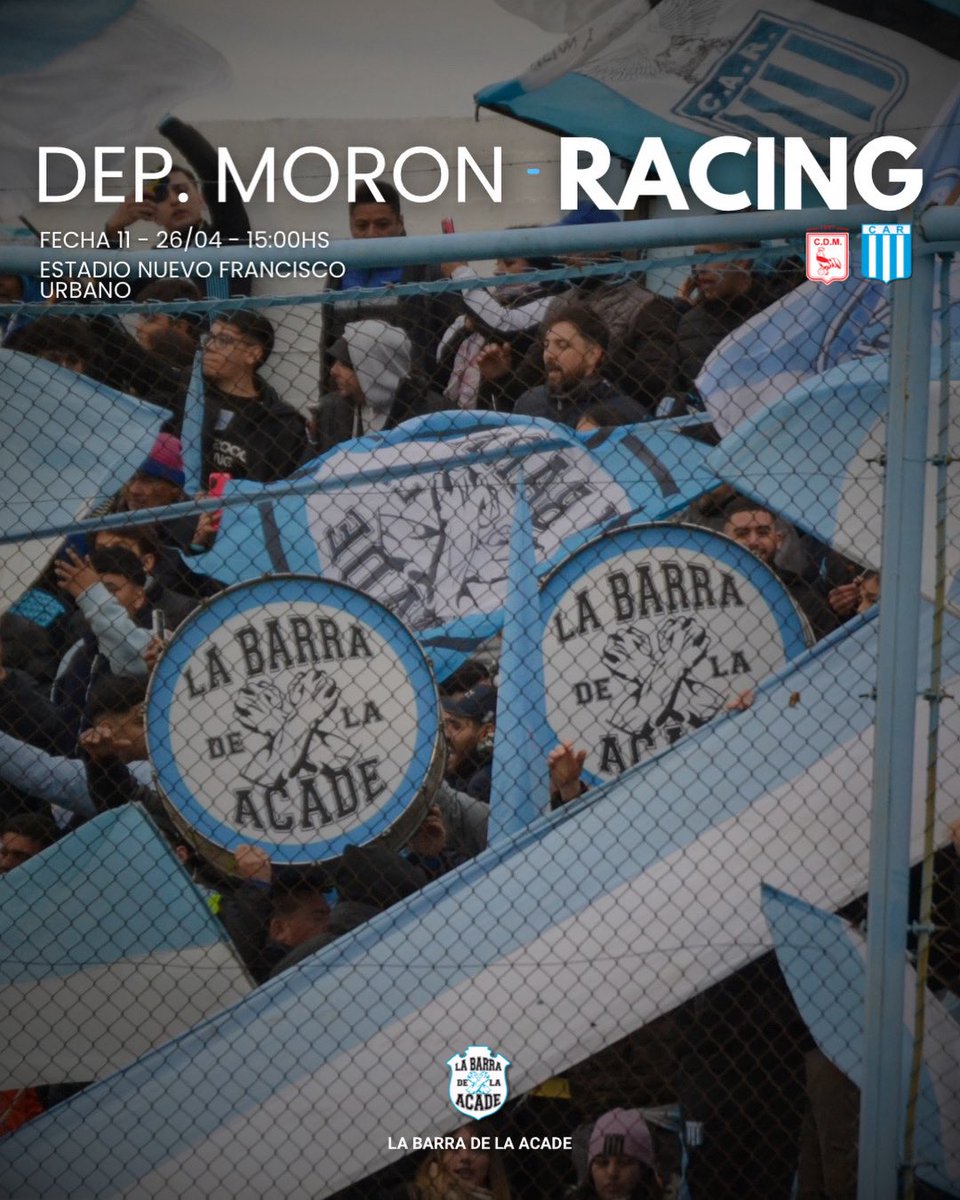Siempre Racing 🩵🤍  #racingcba

🏆 #PrimeraNacional
🆚 Deportivo Morón 
🗓️ domingo 26/04
🕙 15:00 hs
🏟️ Estadio Nuevo Francisco Urbano 
💻 LPF | PLAY
