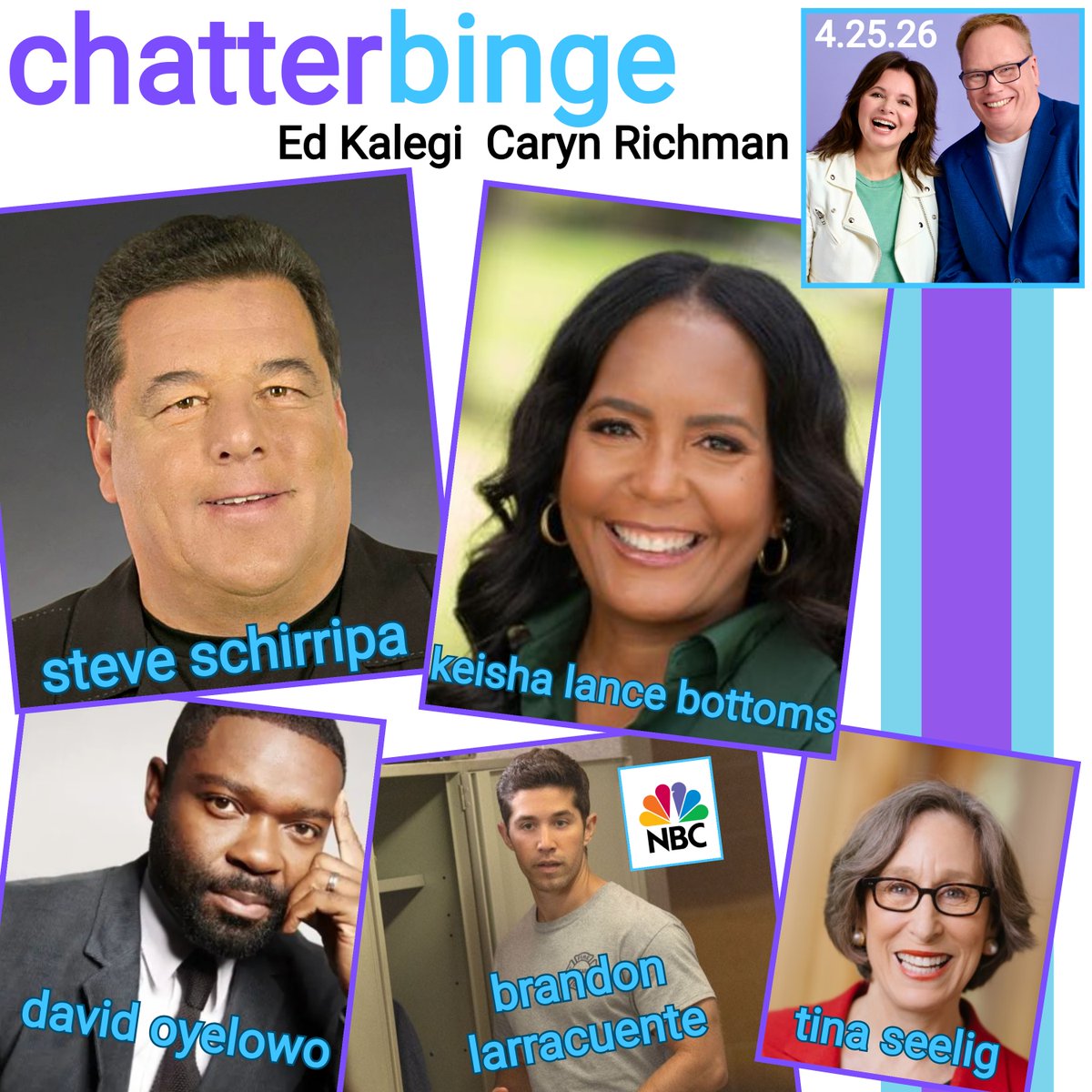 EdKalegi's tweet photo. This week on Chatterbinge: Steve Schirripa, Keisha Lance Bottoms, Brandon Larracuente, David Oyelowo, &amp; Tina Seelig. Ed &amp; Caryn on what they do EVERY day, awkward questions, keeping up with the Joneses &amp; where each would go if they had a secret passage to anywhere. Available NOW! https://t.co/cyKntzs19x