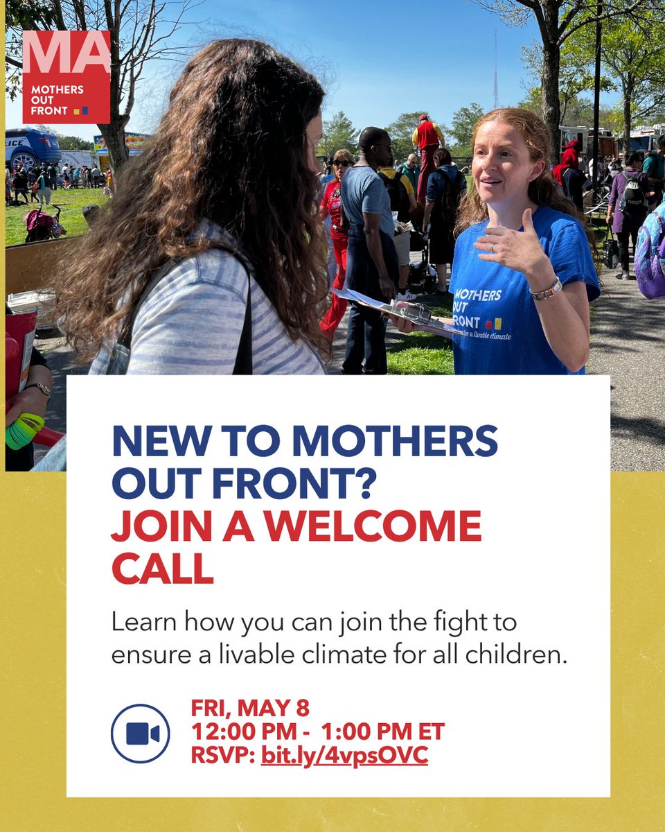MOF_Mass's tweet photo. New to Mothers Out Front in Massachusetts? Massachusetts mothers and others are working together to ensure a livable climate for all children. Attend our monthly Welcome Call, May 8, noon - 1pm, and learn how you can join the fight!
RSVP at https://t.co/9JXaMubsPx https://t.co/lbv3HUP4RB