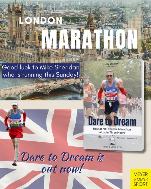 sports_meyer's tweet image. Good luck to #MikeSheridan in the #LondonMarathon this Sunday! (&amp;amp; to all others taking part!)
Mike is one of only four over-70s on the planet known to have run a marathon in under 3 hours - his biography #DaretoDream - complete with training methods - is guaranteed to inspire!