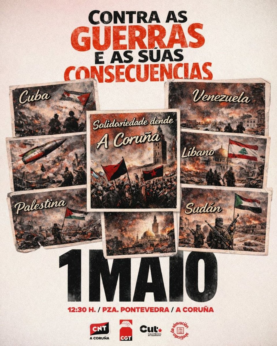 O 1° de Maio, xunto con CNT, CUT e SE, percorreremos as rúas da Coruña co lema: contra a guerra e o empobrecemento social.

A saída será ás 12:30 desde a Praza de Pontevedra