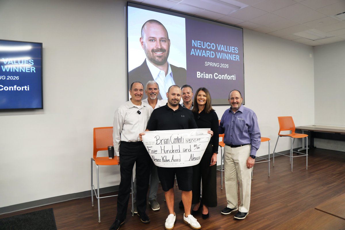 NeucoInc's tweet photo. 🎉 Congrats to Brian C., the Spring 2026 winner of the Neuco Values Award! 🎉

This award is in memory of Marie Ferguson, who worked at Neuco for 40 years and lived Neuco's core values throughout her dedicated career. https://t.co/e2sqVYQmN7