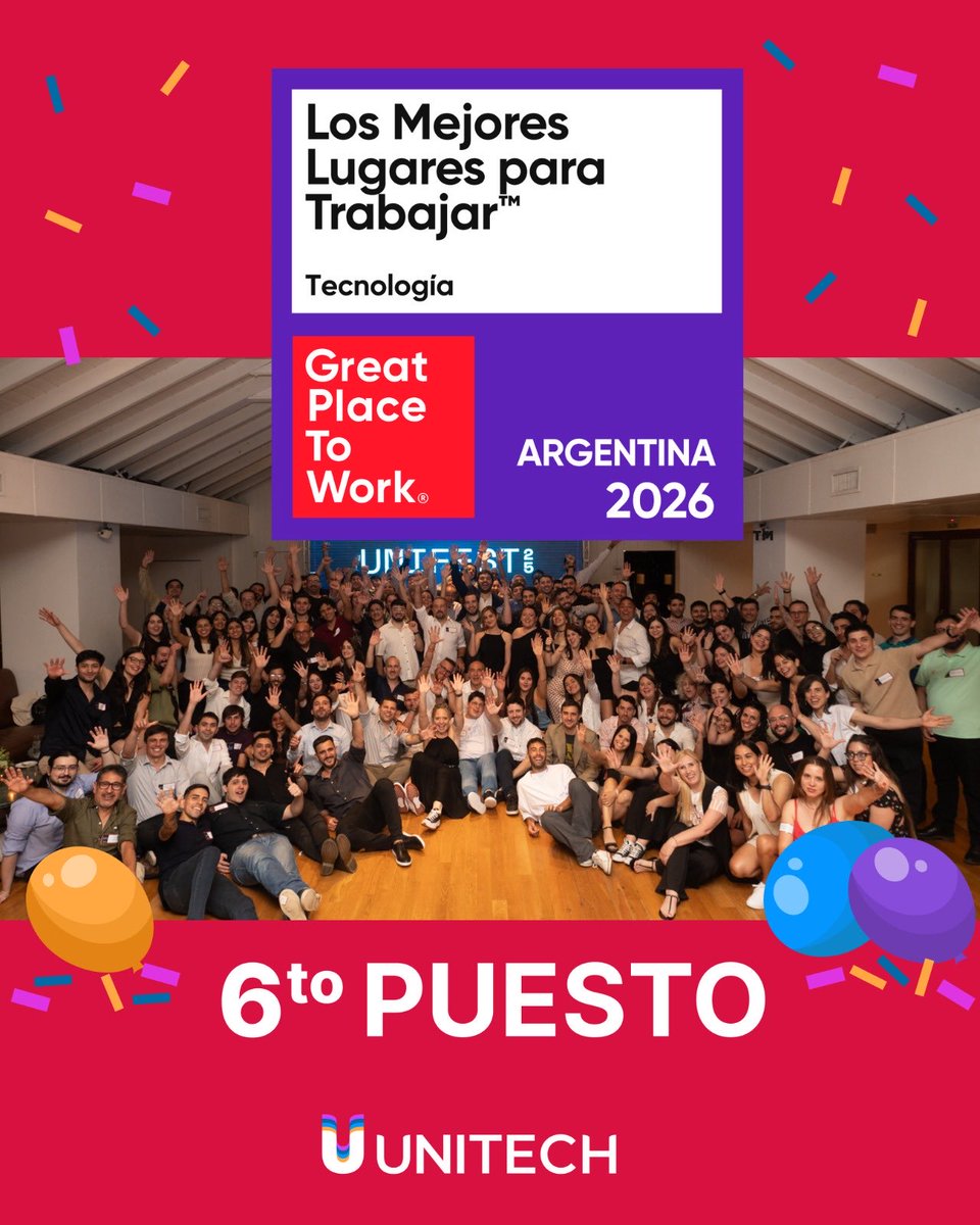 UnitechCorp's tweet photo. Unitech, 6to en el ranking de empresas de #Tecnología para trabajar en Argentina

Reconocidos por @GPTW_Argentina este logro refleja nuestra cultura: talento, innovación y trabajo en equipo.
Seguimos creciendo. 🚀

#Unitech #GreatPlaceToWork #Cultura https://t.co/pzMGPf96mL