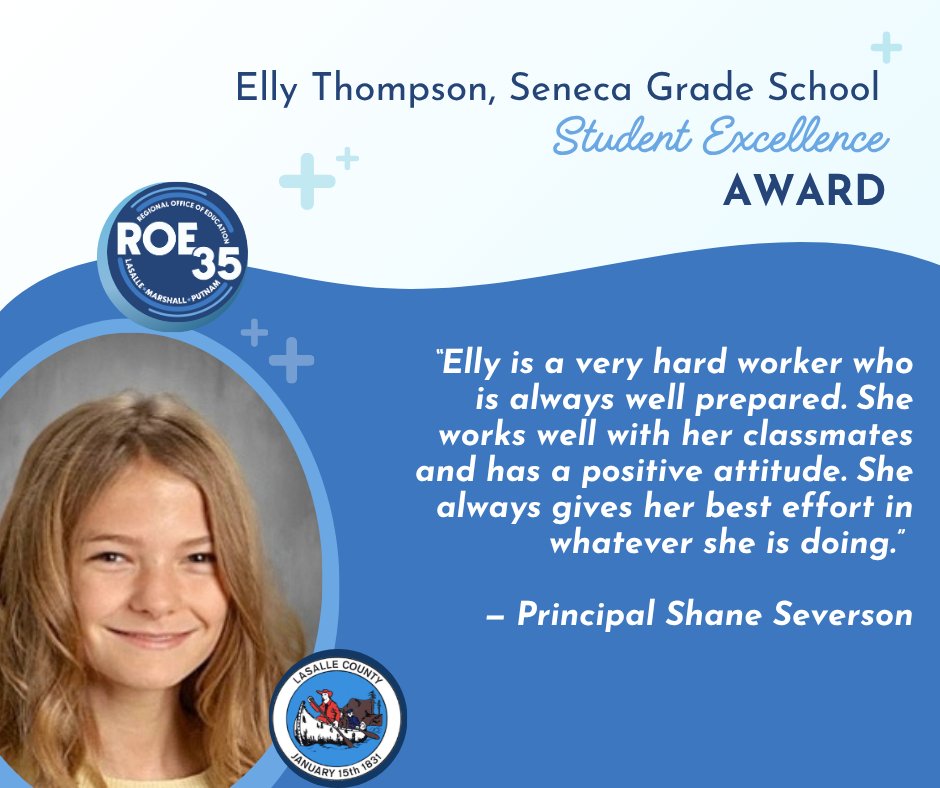 LMPROE35's tweet photo. Congrats to our April Student Excellence Award recipients — Gracie Botts, a senior at Mendota Township High School, and Elly Thompson, an eighth grader at Seneca Grade School District 170! https://t.co/CAIMnXGRES