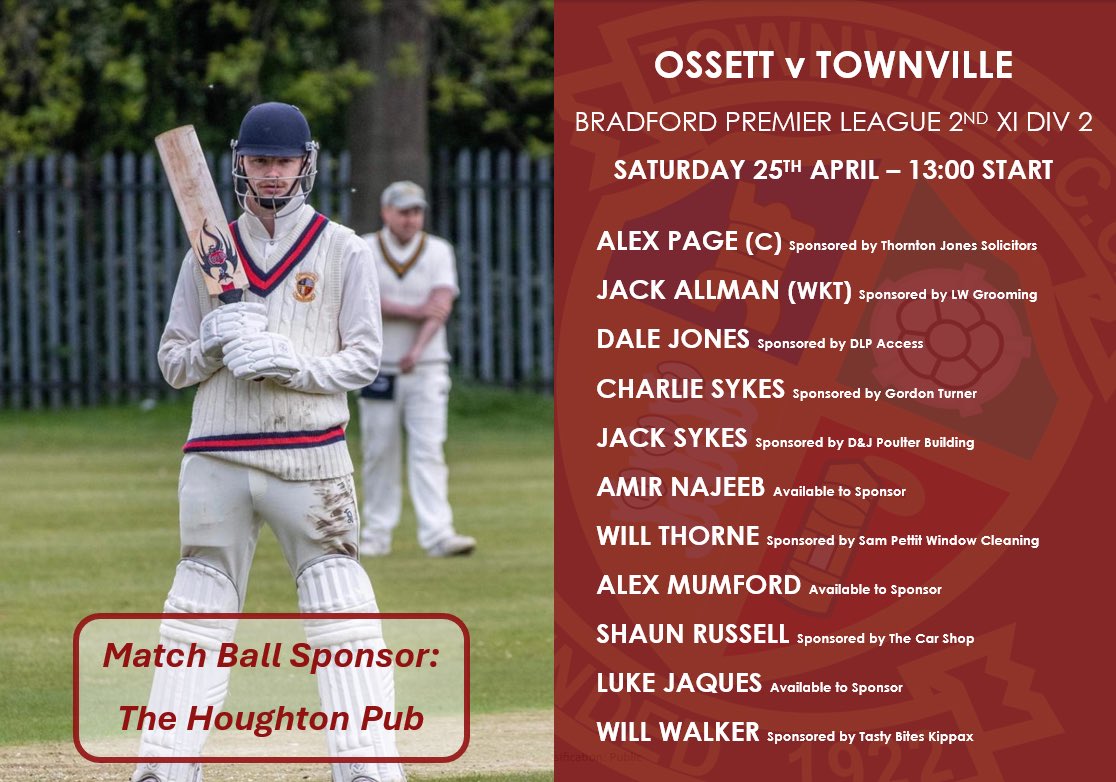 TownvilleCCX1's tweet image. Saturdays Team News #TCC

The first team are unchanged for the visit of Methley. Shaun Russell and Amir Najeeb return after missing last week for the second team as Alex Mumford makes his debut #TCC
