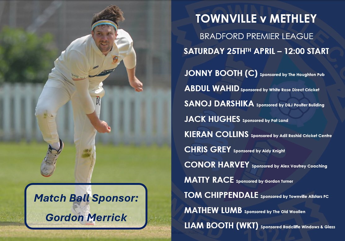 TownvilleCCX1's tweet image. Saturdays Team News #TCC

The first team are unchanged for the visit of Methley. Shaun Russell and Amir Najeeb return after missing last week for the second team as Alex Mumford makes his debut #TCC