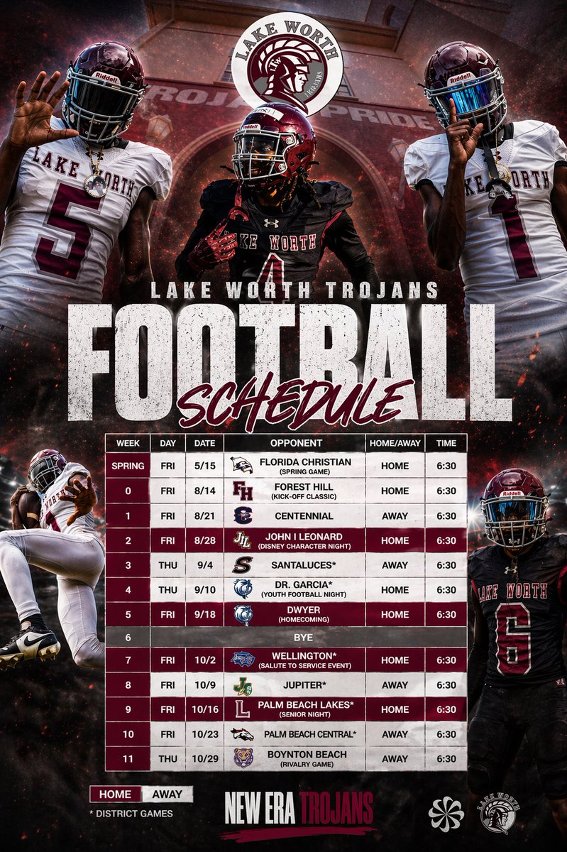 LakeWorthHSFB's tweet photo. 2026 SCHEDULE ⚔️
Earned. Not given.
#NewEraTrojans #BuiltDifferent #trojanstandard https://t.co/GCjTsBijnW