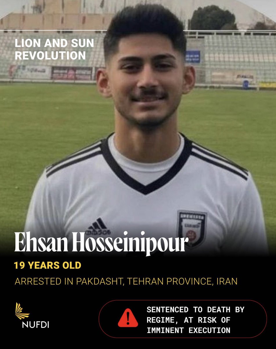 NUFDIran's tweet photo. The Islamic Republic has sentenced three additional young men to death for alleged connections to the Lion and Sun Revolution. 

This regime's war on the Iranian people is continuing at full speed. 

Ehsan, Erfan, and Matin could be executed at any moment. Be their voice. https://t.co/uNh7QTOywM