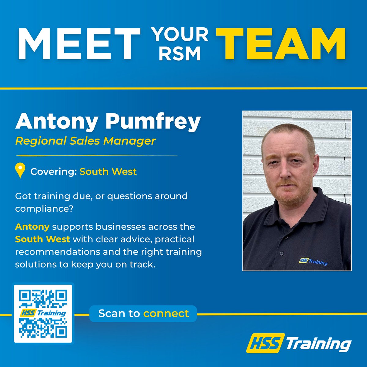 HSSTraining's tweet photo. Meet Anthony 👋

Supporting businesses across the South West, Anthony helps keep teams on track with their training and compliance. If you’re in the area and looking for support, it’s worth having him in your network.

Schedule a consultation here: https://t.co/MAAGNReSL4 https://t.co/kHRERcZBJV