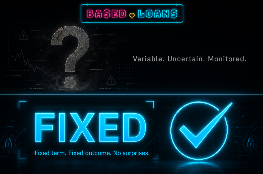 monstrodefi's tweet photo. Agents don't babysit positions.
They need fixed terms, known outcomes, and zero liquidation risk.
Most DeFi protocols weren't designed for that.
Based Loans was.
Fixed term. Fixed outcome. No surprises.
The financial layer agents can actually use.

@Based_Loans https://t.co/05Xnz87E0n