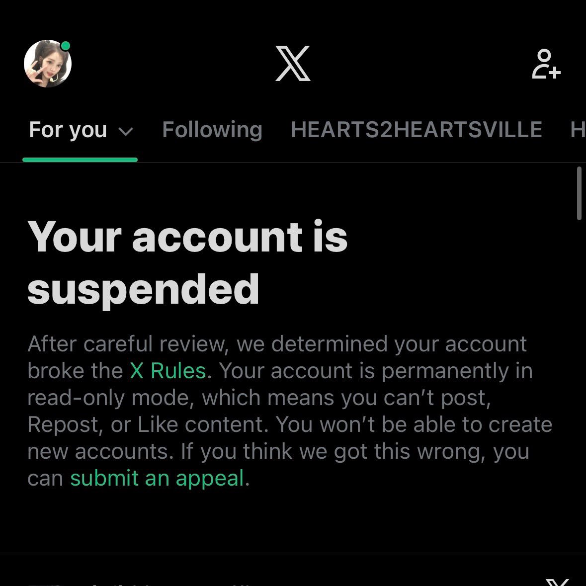 Hello Hachus :’(

Our account (yuhasp*cs) was unfairly s*spended today. Kindly help us appeal by dropping tags 👇

x.com/intent/tweet?t…

— pls don’t forget to follow us on here for the time being, tysm

🎀 Rts and comments are appreciated for boosting🙇‍♀️

 #유하 <a href="/Hearts2Hearts/">Hearts2Hearts</a>