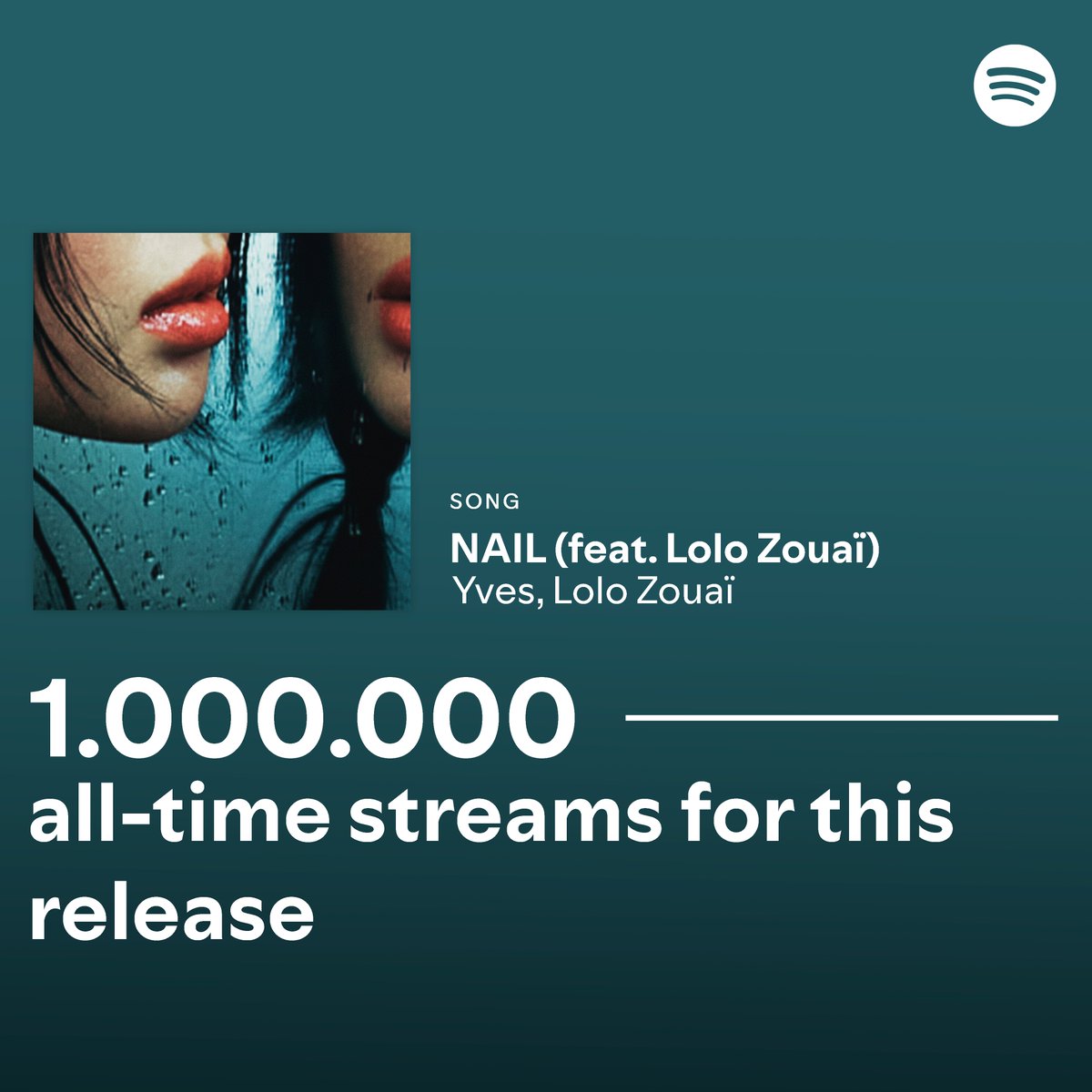 ‘NAIL (feat. Lolo Zouaï)’ by Yves has surpassed 1M streams on Spotify!