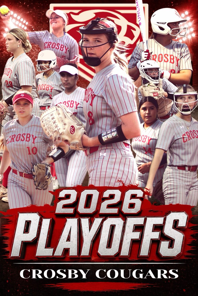 Crosby_Softball's tweet photo. 🚨PLAYOFFS ROUND 1🚨
🗓 Friday April 24,  2026
🏟 Cy Park HS
🆚 A&amp;M Consolidated HS
🕢 5pm/Game 2 30 min. after
💥 Bring the Energy!!

Tickets 👇
https://t.co/TL2byF4j80 https://t.co/aoZFrvIsm7