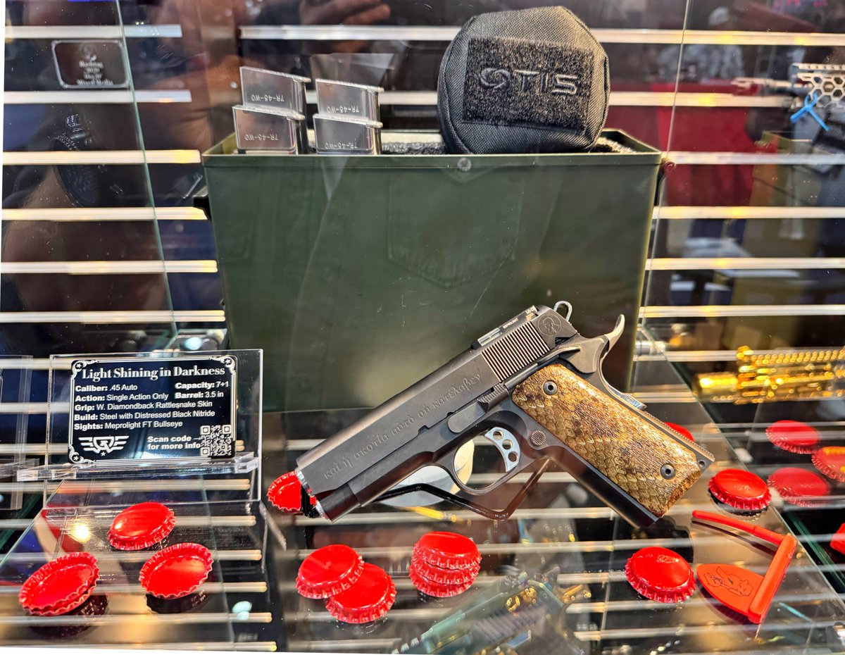 owenyorkstudios's tweet photo. The end of an era! This was the last available model of 'The Light Shining in Darkness' on display at the NRA Annual Meeting 2026 in Houston this last weekend, and they are now officially sold out. I'll miss them **sniff**. What a project! Thanks to all our collectors and Deluxe Arms. What a project! Thanks to my partners on the project: Orion Defense, @OriskanyArms , Nowlin Arms, @blacknitride , @Meprolight , @LOSTFORTYGRIPS , Tripp Research/Cobra Magazines, @OtisTechnology  , and MFGServs. The "LSD", as we call it colloquially, was seen in @AmShootingJourn, @AmmoLand , @SmallArmsReview , @juniorshootersmagazine, and a bunch of podcasts like Polite Society and @right2bear and more. Thanks for all the love guys! I just unveiled my two new pieces of "gun art" and I will be posting about them soon. Follow for those updates!