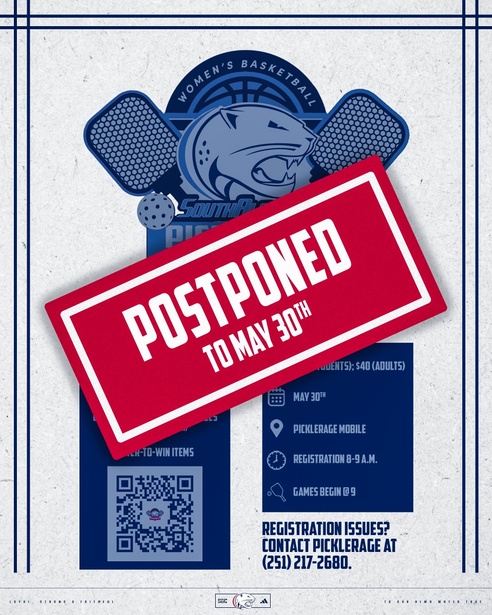 SouthAlabamaWBB's tweet image. This weekend's Pickleball Palooza event has been postponed to 𝐌𝐚𝐲 𝟑𝟎!

#LSF | #INVEST