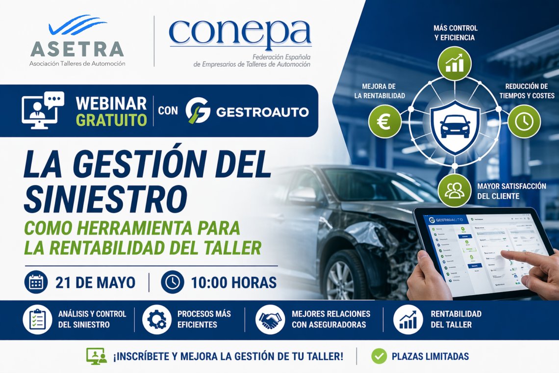 AsetraMadrid's tweet image. La gestión del siniestro influye directamente en la rentabilidad del taller.

ASETRA, CONEPA y Gestroauto organizan un webinar para analizar aseguradoras, cliente y optimización de reparaciones.

📅 21 mayo | ⏰ 10:00

📩 events.teams.microsoft.com/event/66c024a8…

#Talleres #Posventa #Asetra