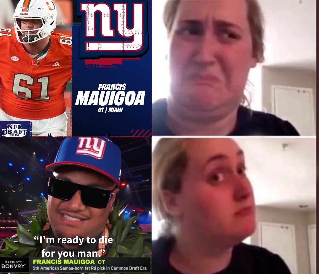 Every Giants fan seeing the Giants pass on Caleb Downs then hearing Mauigoa speak