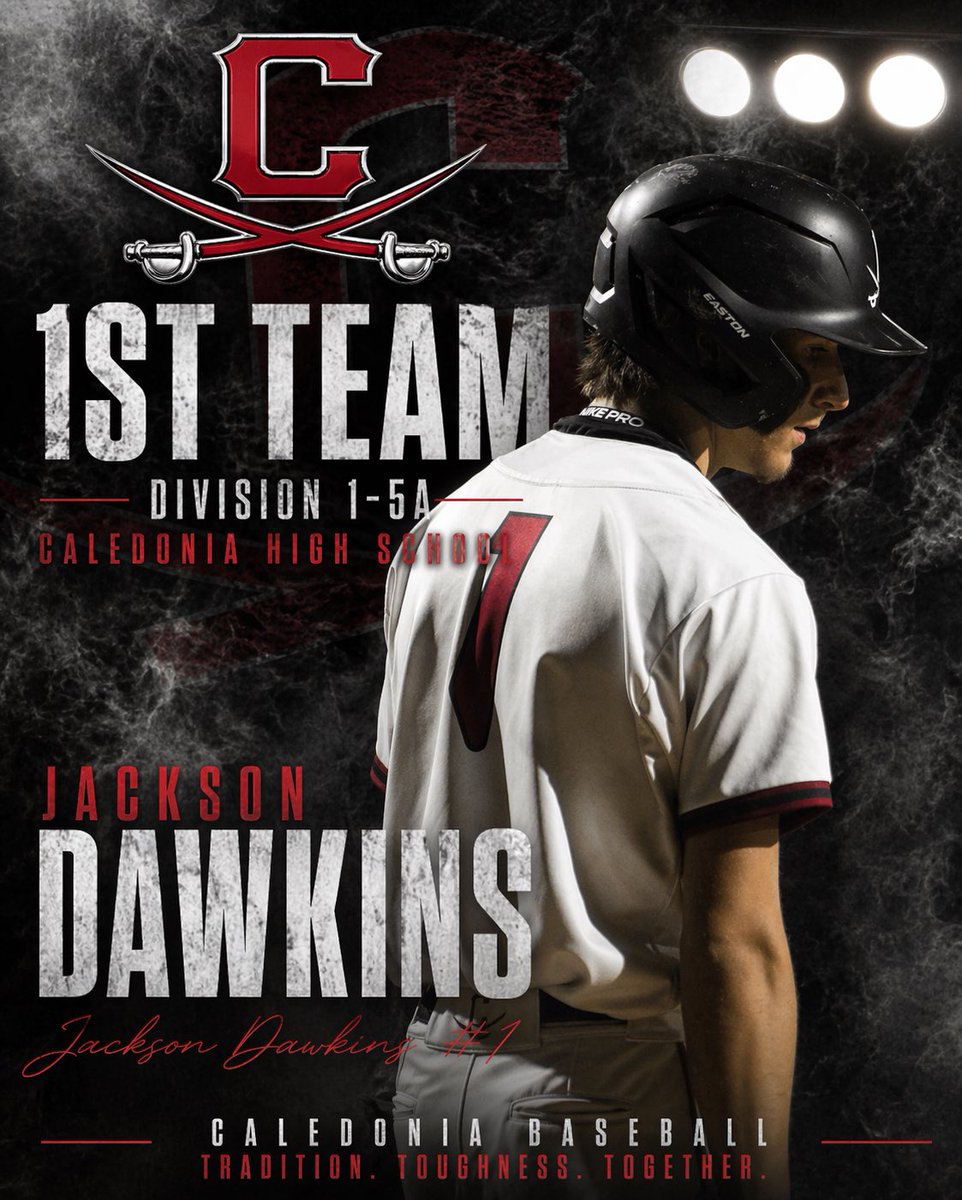 CaledoniaBB's tweet image. 1st Team All-District 1-5A:
Sophomore: Jackson Dawkins
#GoCavs #JobNotDone #1stTeam
 ⚔️⚾️