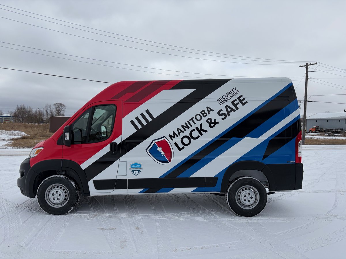 ProimageSigns1's tweet image. Transforming every drive into a statement—proud to unveil this eye-catching wrap for Manitoba Lock &amp;amp; Safe. #fleetgraphics #MobileAds