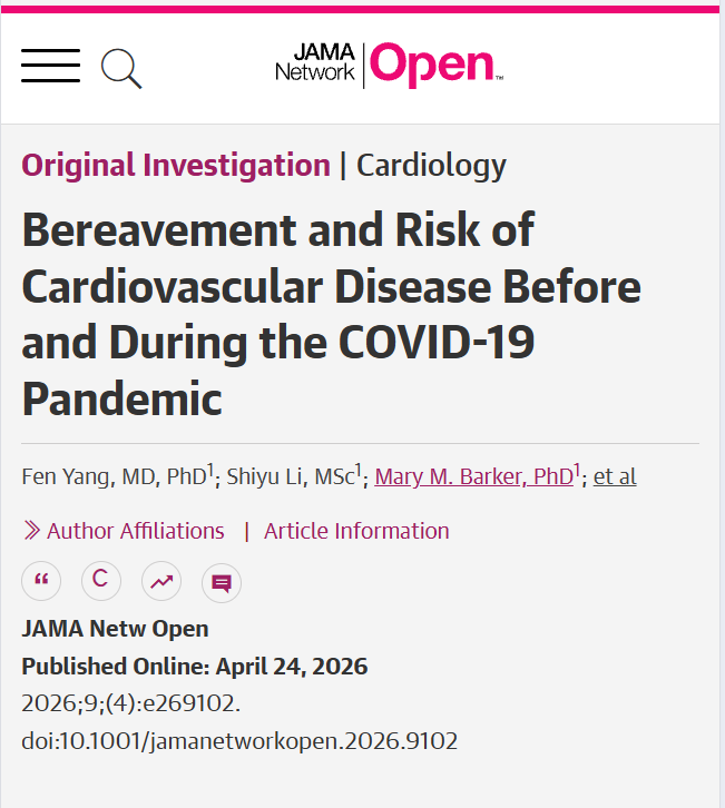JAMANetworkOpen's tweet image. Bereavement was associated with increased #CardiovascularDisease risk both before and during the #COVID19 pandemic, with higher risk following partner or sibling loss during the pandemic period. ja.ma/495pd5m