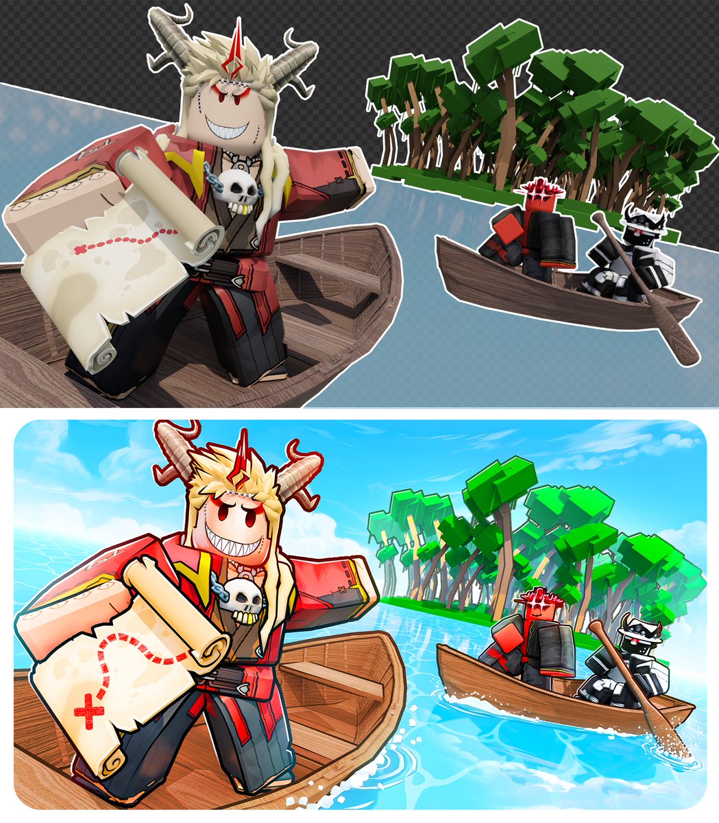 [🏝️] Before/After in Photoshop!
[✍️] Thumbnail for <a href="/Uzoth/">Uzoth</a> 
[💖] Likes and retweets are appreciated!
#ROBLOX #robloxart #RobloxDev #GFX