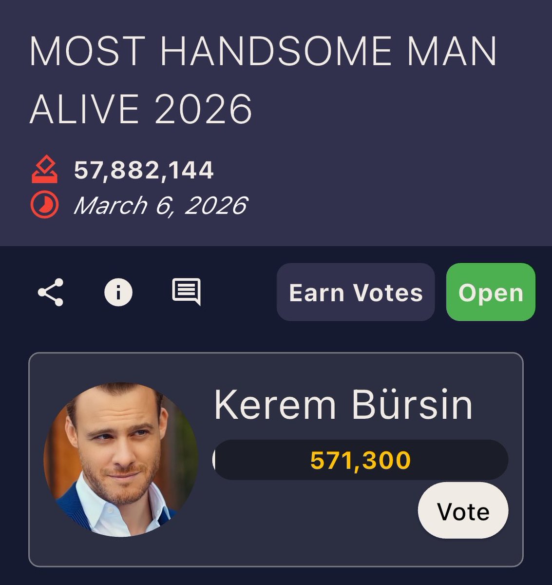 Nella App Netizens Choice Kerem ha appena raggiunto i 571.300 voti!!! 💪 puoi contribuire anche tu 🫵 votandolo lì o nel link sul post qui sotto ⬇️ 
#KeremBürsin