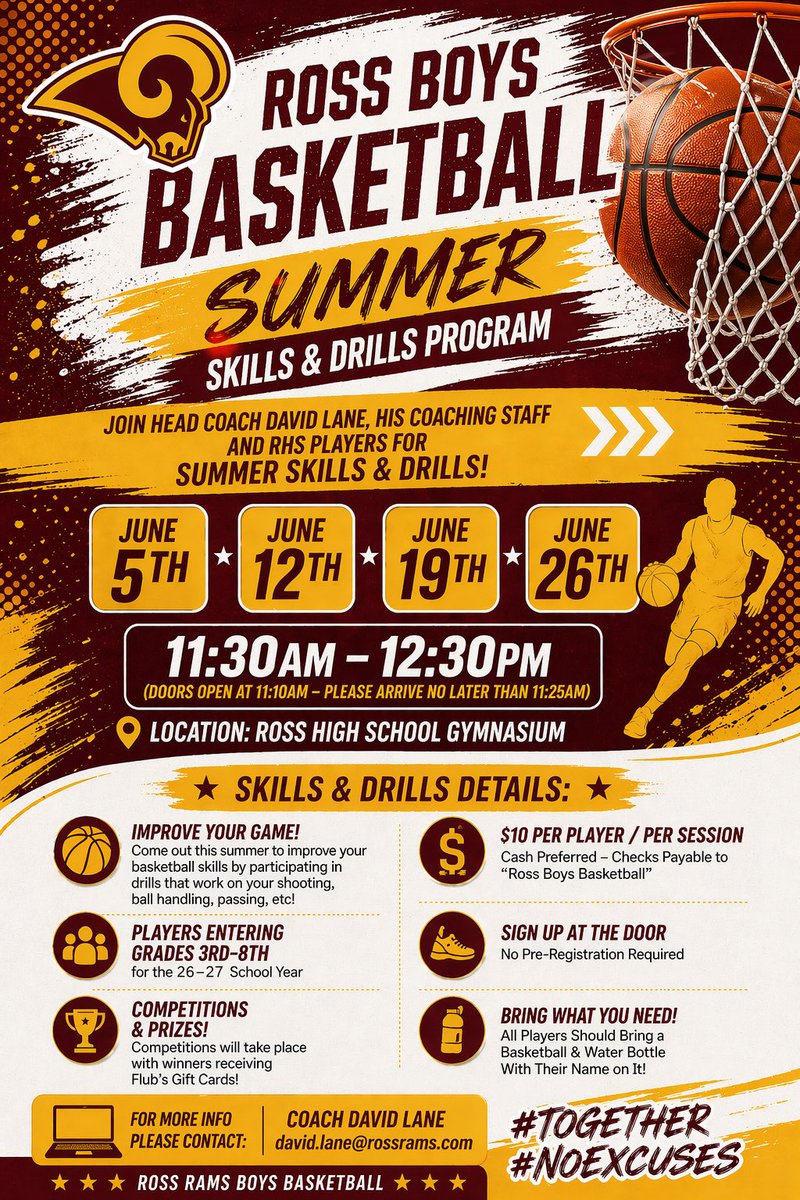 rossrams_mbb's tweet image. 🚨🏀 SKILLS &amp;amp; DRILLS INFO! 🏀🚨

Mark your calendars! We are looking forward to another summer of working with our youth players!

#RossBasketball #Together #NoExcuses