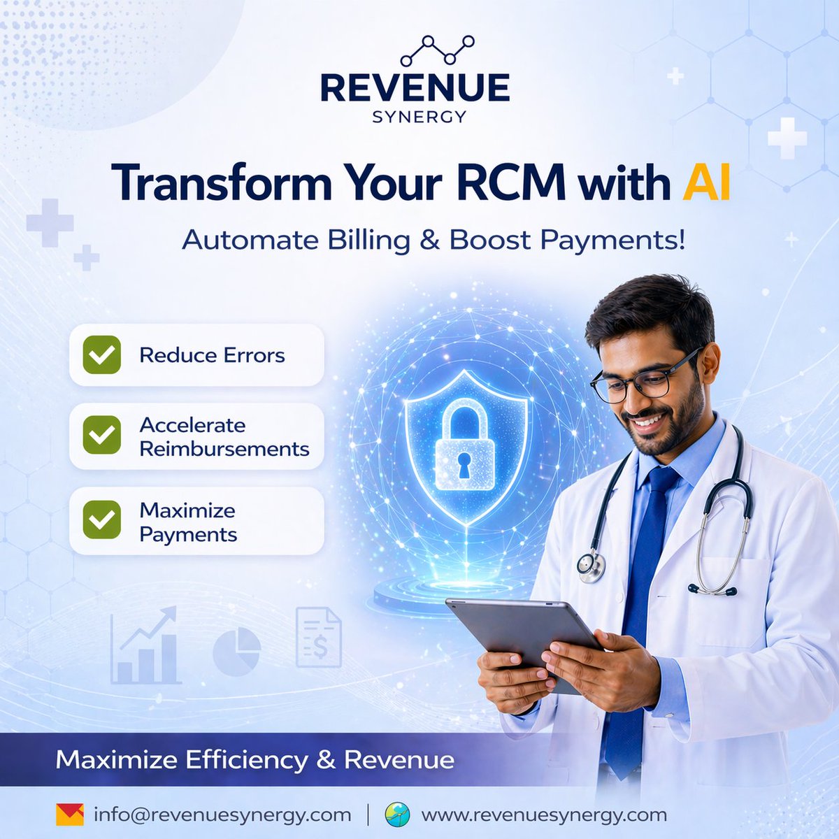 RevenueSynergy's tweet image. Still relying on manual billing? You’re leaving revenue on the table. 💸

Upgrade to AI-powered RCM:
✔️ Fewer errors
⚡ Faster reimbursements
📈 Higher collections
Work smarter. Get paid faster. 🚀
#RCM #MedicalBilling #HealthTech #RevenueCycle #HealthcareGrowth