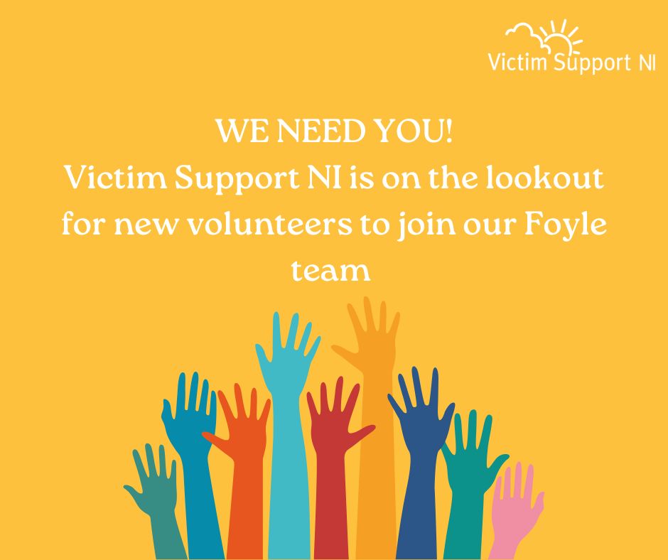 VictimSupportNI's tweet image. We’re looking for caring, motivated people to join our volunteer team. You could support people shortly after a crime or help prosecution witnesses through the court process. Find out more here: bit.ly/47TSiAl #victimsupportni #volunteering #foyle #newopportunities