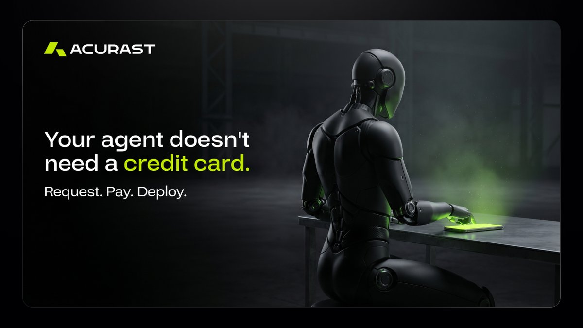 Acurast's tweet image. Your agent doesn't need a credit card.

Give it a wallet, point it at a job, and it pays for its own compute on Acurast. No cloud account in your name, no monthly bill showing up - just the agent handling it.

Have a look:
docs.acurast.com/developers/dep…