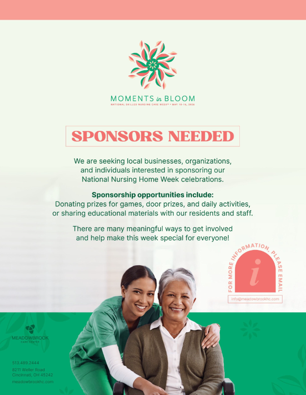 MeadowbrookCare's tweet photo. Want to make a difference in your community? 🌸🌸🌸
We’re looking for sponsors to help bring joy, activities, and special moments to our residents during Nursing Home Week.🌸🌸🌸 https://t.co/ZxGDsFs3GU