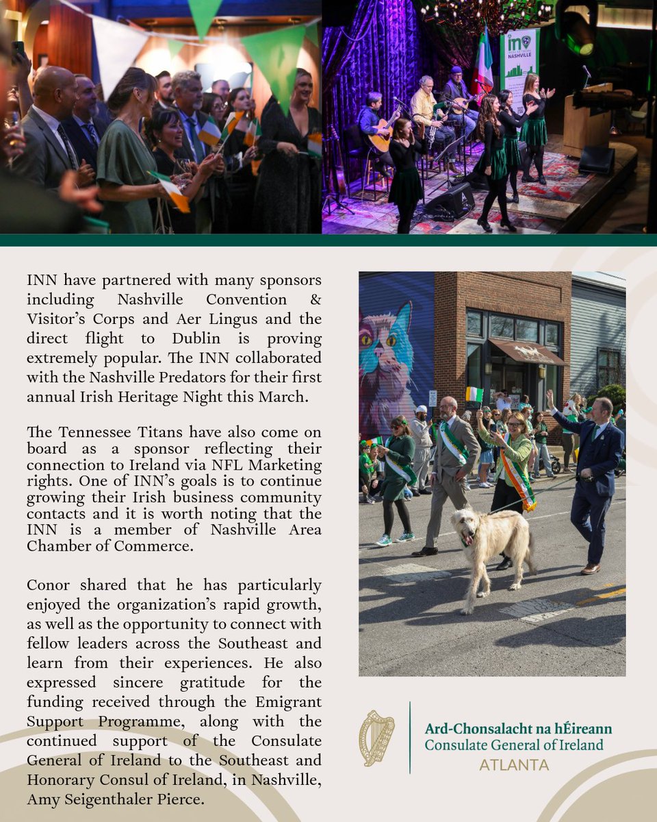 IrelandAtlanta's tweet photo. As part of our monthly series highlighting Irish organizations &amp; individuals making an impact across our region, we’re delighted to feature Irish Network Nashville. We caught up with Conor Doolan, President of INN to hear about the work they do

Learn more:https://t.co/t7Q5RIE8AT https://t.co/qYOS94Ogd2