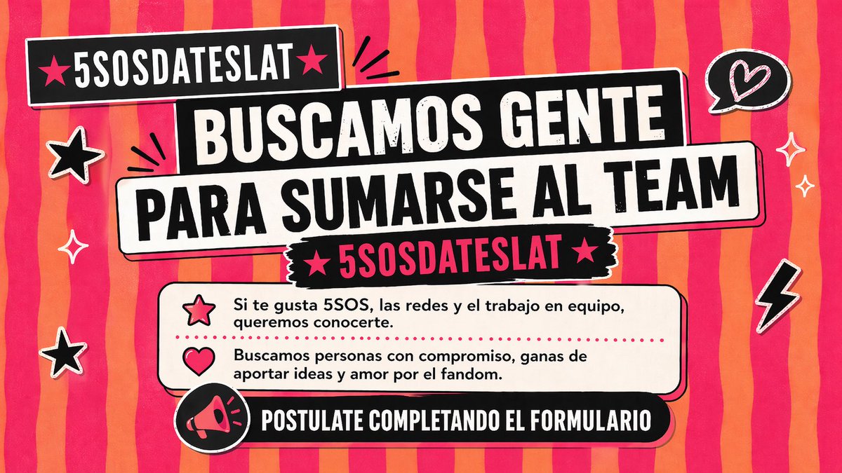5SOSDATESLAT's tweet photo. Nos hace mucha ilusión poder seguir creciendo y sumar nuevas personas a 5SOSDATESLAT 💖

Si te gustaría ser parte del team, ya podés completar el formulario acá:

https://t.co/UqEsqnDnWx

Agradecemos muchísimo la difusión ✨ https://t.co/OVRqBD4iG0