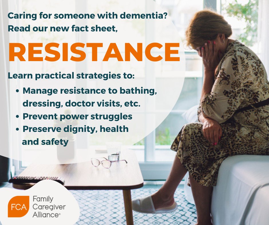 CaregiverAlly's tweet photo. If you’re caring for someone with dementia, you’ve likely heard “No” more times than you can count. No to the doctor. No to using a walker. Our new fact sheet, "Resistance," offers practical strategies for the battles caregivers face most often. 
https://t.co/P8GtDp78jF https://t.co/YVLEdjPA4L