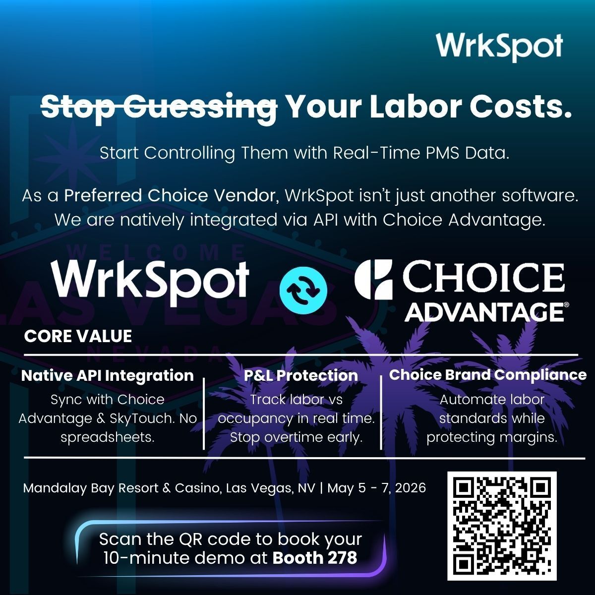 Wrkspot's tweet photo. Start seeing what’s really driving them.

WrkSpot connects directly with Choice Advantage via API, so your labor data finally moves in real time.

Scan the QR code to book your 10-minute demo. 

#HospitalityTech #HotelOperations #LaborManagement #PMSIntegration #WrkSpot https://t.co/OHhJx8fMZD
