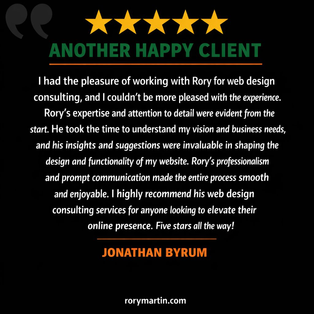 rorymartin's tweet image. We're thrilled when clients like Jonathan feel supported every step of the way. Feedback like this keeps us motivated to go the extra mile for every project! #WebDesign #ClientSuccess #DigitalConsulting #OnlinePresence