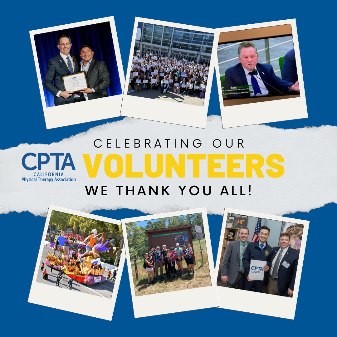 This #NationalVolunteerWeek, we extend our heartfelt gratitude to the volunteers who power CPTA. 💙 Our members generously give their time, expertise, and passion to strengthen the PT profession across CA—and our work wouldn’t be possible without you. 🤝🌟