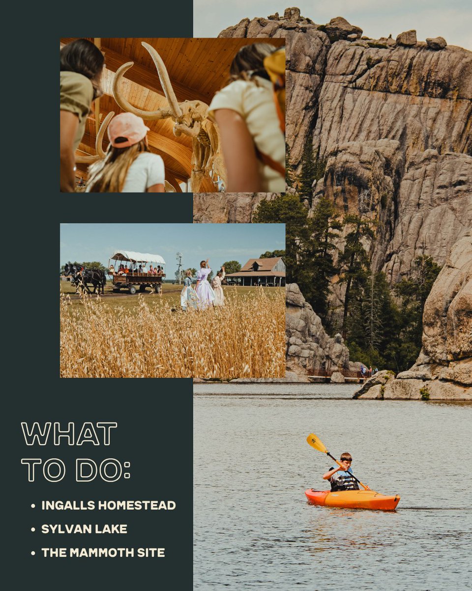 southdakota's tweet image. The ultimate South Dakota family bucket list: @WallDrug, @MountRushmoreNM,  @BadlandsNPS, Sylvan Lake in @CusterStatePark, @LaurasPrairie, @TheMammothSite, Dignity of Earth and Sky, Hjem A.M., and don’t forget to try plenty of chislic along the way. 👀

#FamilyVacation #RoadTrip