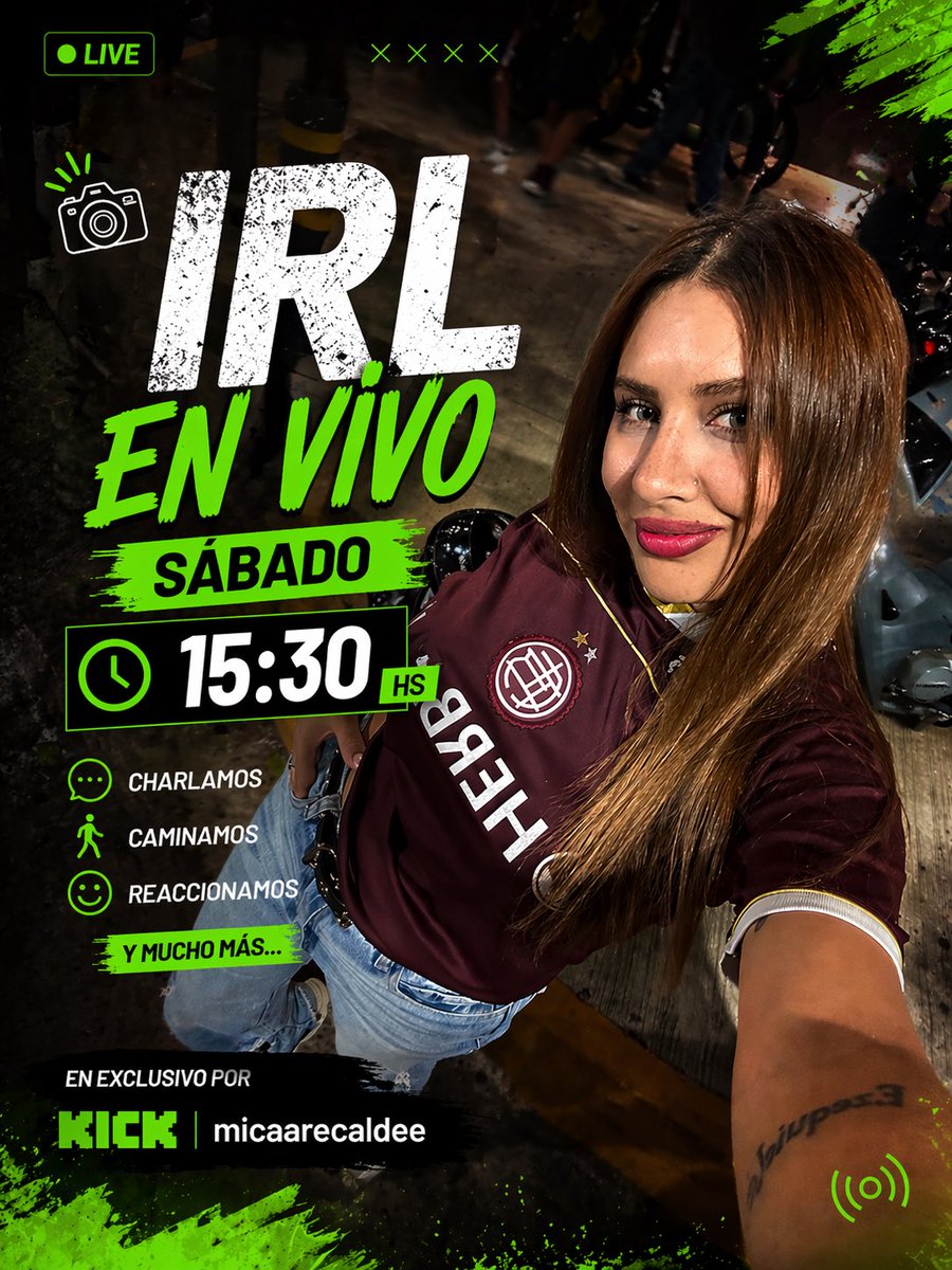🚨MAÑANA SÁBADO IRL 15.30hs‼️ 

Los espero para pasear juntos, ustedes serán mi compañía locooooo, preparen sus peores anécdotas amorosas para hablar de eso 😂🩷 

kick.com/micaarecaldee