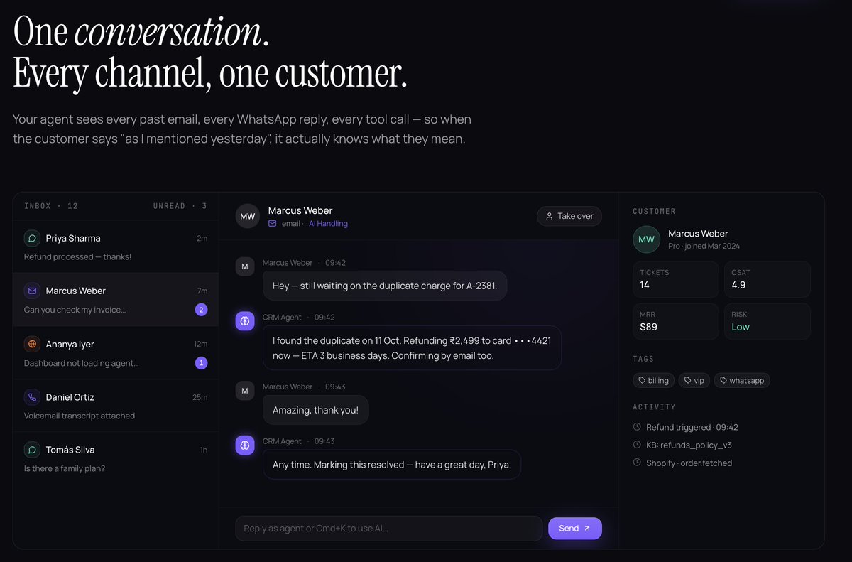 Ankitdew05's tweet photo. 🚀 AI Native CRM is live.
Turn conversations into conversions with WhatsApp CRM, AI agents, automated workflows, broadcasts &amp; pipeline management in one platform.
https://t.co/TQo7C4N09a

#AgenticAI #CRM #B2BSaaS #ProductHunt #Launch https://t.co/A7amz059gS