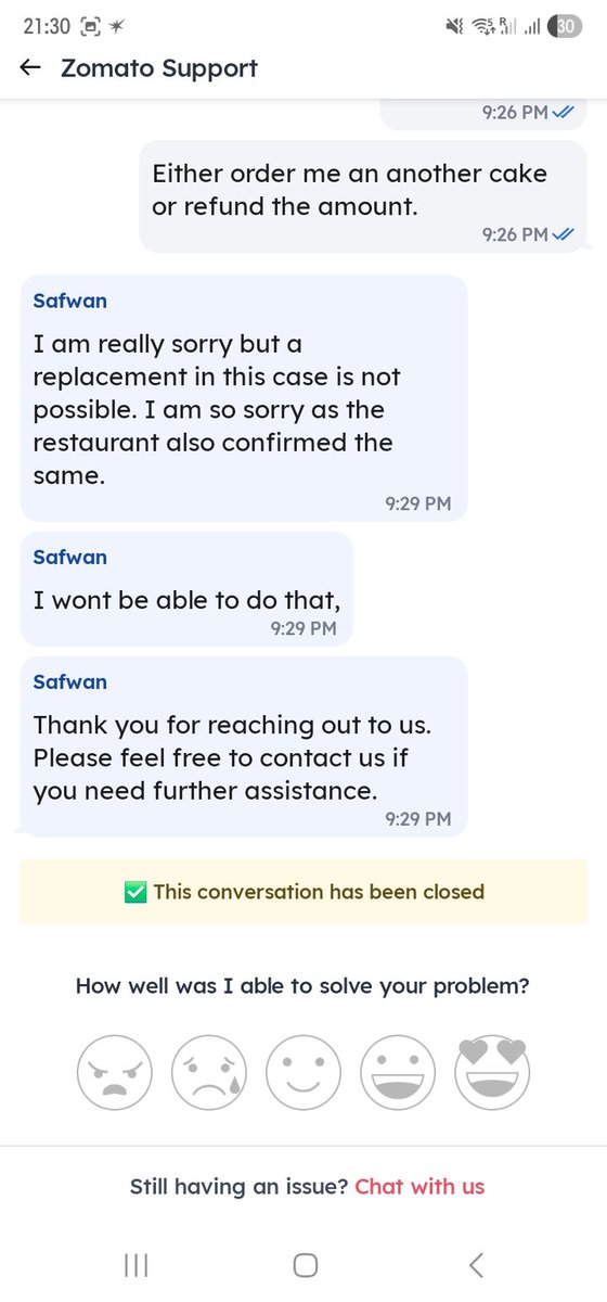 RajSubham9x9's tweet image. Despite sharing proof, Zomato support refused replacement/refund and closed the chat without resolution.
This is unacceptable customer service. Kindly look into this urgently. #Zomato #CustomerExperience #Patna