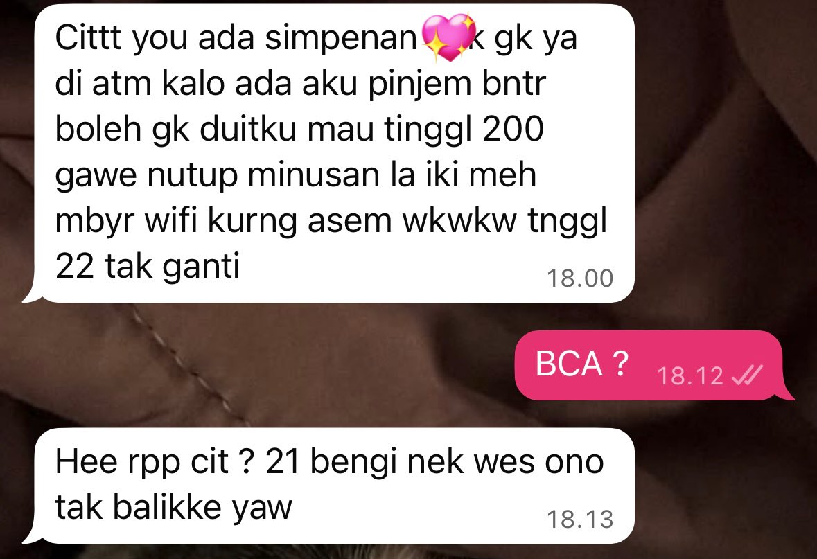 ciciittweet's tweet photo. sebenernya aku gampang minjemin uang, tp minimal klo udh janji bayar tanggal segitu ya bayar, klo gabisa at least kabarin, bukan diem aja;( 
bukan sekali dua kali, mau nolak jg ga enak:( https://t.co/kK7HBHmbJL